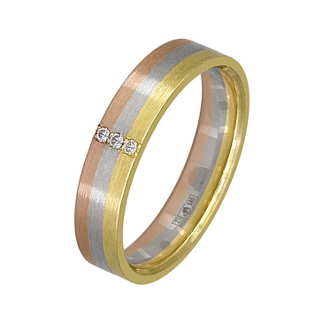 Обручальное кольцо из трех видов золота с бриллиантами 492-030-926